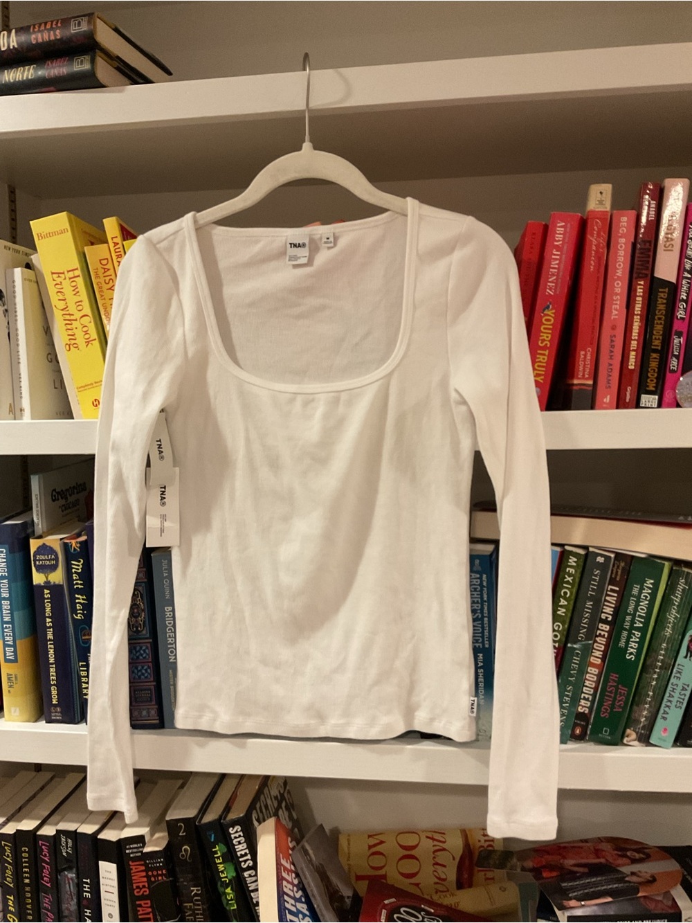 TNA White Scoop-Neck Long Sleeve Tee